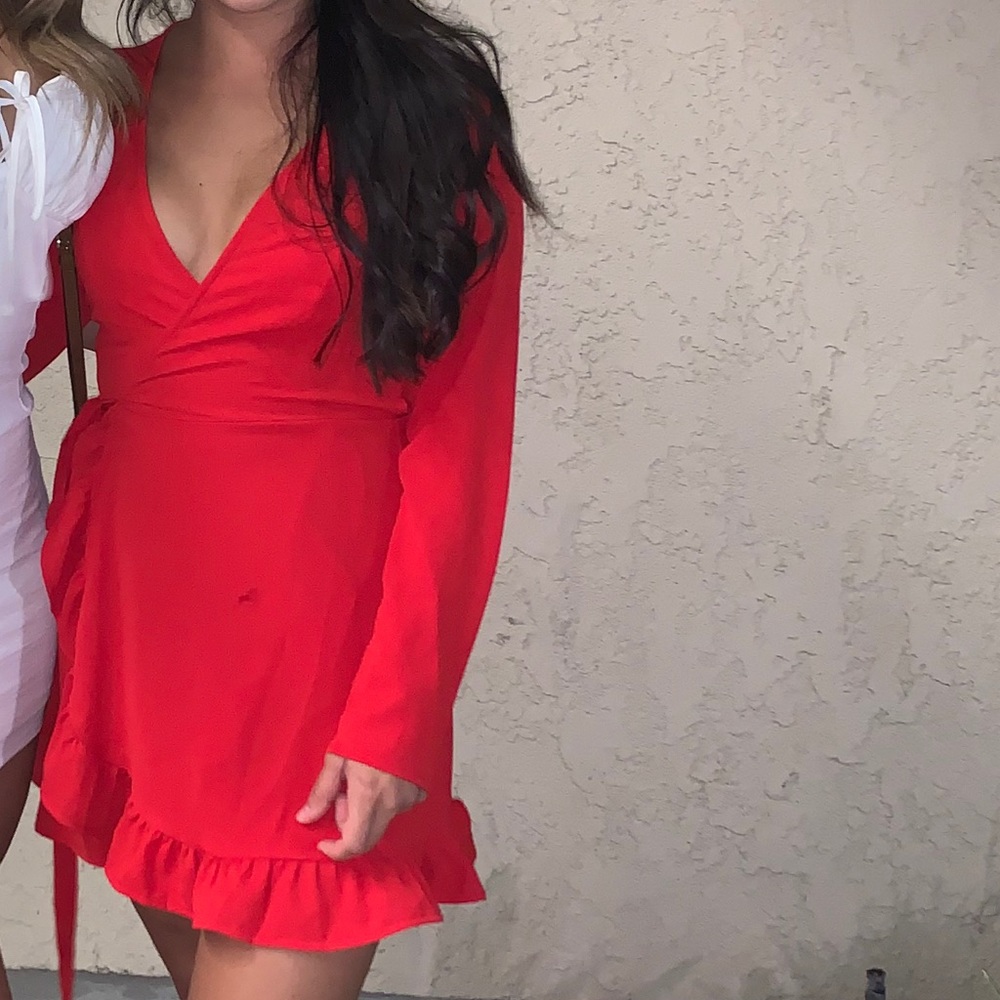 Princess Polly wrap long sleeve red dress